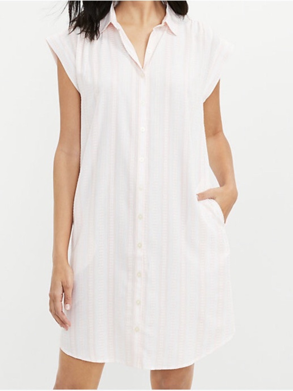LOFT Pink and Cream Textured Striped dress